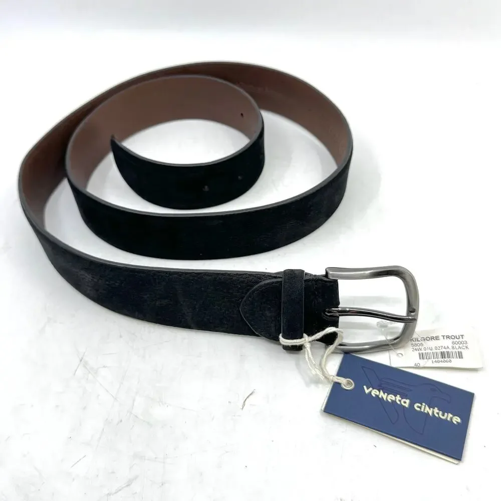 NWT VENETA CINTURE Black Suede Pebbled Men's Leather Belt